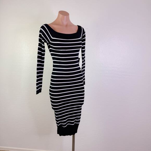 J for Justify Striped Long Sleeve Bodycon Tube Dress Black White Fall Size S NWT - Picture 1 of 9